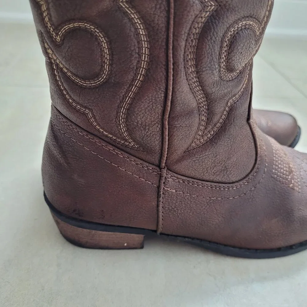 Cat & Jack Cowboy Cowgirl Boots Brown Western Embroidered Girls 4 Boho Festival